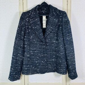 Louben Boucle Jacket Women's 10 NWT Tweed Blue Gray MSRP $285.00 Midnight